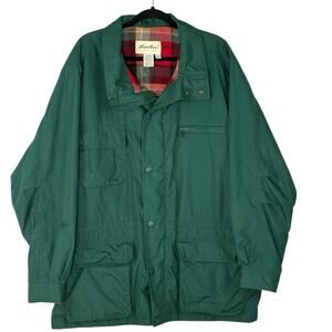 Vtg Y2K Eddie Bauer Mens Chore Barn Coat Green Wool Plaid Lined Parka Coat XL